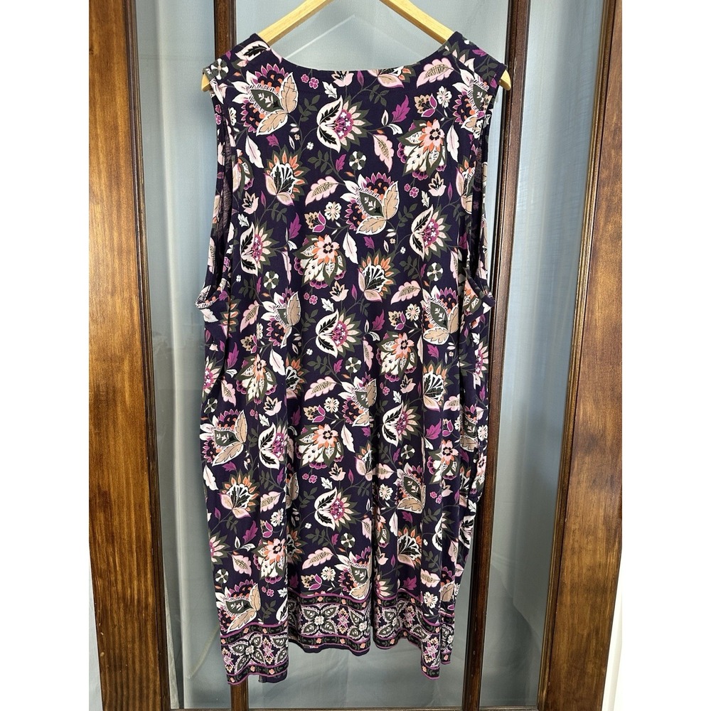 Lands End Dress Womens 3X Purple Paisley Floral Split Neck Pockets Cotton - Picture 2 of 6